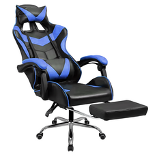 極速電競皮椅 升級擱腳抬 H086,黑藍色,人體工學設計,可調節高度,舒適耐用, 1個