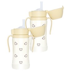 그로미미 원터치 스테인리스 빨대컵, 300ml, 2개, 돗꼼버터