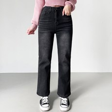 jalbba jean 女款絨毛內刷毛內鬆緊帶直筒水洗丹寧褲