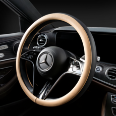 MAYTON Real 雙色汽車皮革方向盤套, 黑色 + 馬鞍棕色