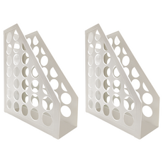 W.I.P 台灣聯合文具 開放圓孔雜誌箱，可堆疊，直式橫式收納適用, 米白色, 2個