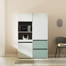 장인가구 E0 플레이트 광파오븐 렌지대 600 + 장인가구 E0 플레이트 광폭 주방수납장 600 방문설치, 크림화이트(렌지대), 민트(수납장)