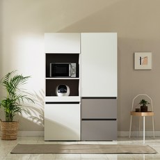 장인가구 E0 플레이트 광파오븐 렌지대 600 + 장인가구 E0 플레이트 광폭 주방수납장 600 방문설치, 크림화이트(렌지대), 베이지(수납장)