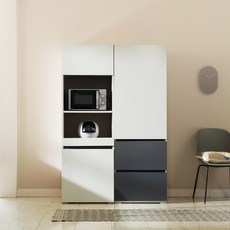 장인가구 E0 플레이트 광파오븐 렌지대 600 + 장인가구 E0 플레이트 광폭 주방수납장 600 방문설치, 크림화이트(렌지대), 진그레이(수납장)