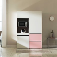 장인가구 플레이트 주방 수납장 600 + 광파오븐 렌지대 600 방문설치, 크림화이트(렌지대), 핑크(수납장)