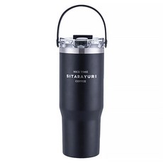 Sitarayuri 304不鏽鋼 900ml 雙飲軟提手杯, 黑色, 1個