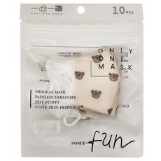 Only One Mask 一心一罩 嫩嬰3D醫用口罩 7.5 x 7cm, 毛絨寶貝熊 咖啡色, 10片, 1包