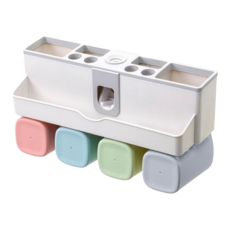 STAR CANDY 北歐多功能牙刷杯架 31.5 x 6 x 17cm, 四口之家 白色 + 粉色 + 藍色 + 綠色 + 灰色, 1組