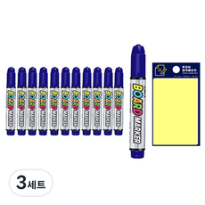 동아 보드마카 12p + 투코비 스티키 메모패드 세트, 청색(보드마카), 노랑(포스트인), 3세트