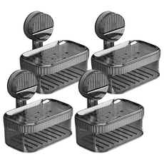 Reddot 紅點生活 強力吸盤雙層菜瓜布肥皂盒 透灰色 浴室收納 瀝水肥皂架, 4個