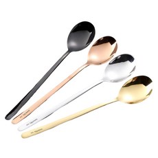 瑞典廚房 質感304不鏽鋼 圓柄湯匙/點心匙 21cm, 1套, 黑色 + 銀色 + 金色 + 玫瑰金, 湯匙 4支