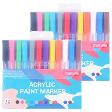 동아피엠에스 브러쉬형 아크릴 페인트 마카, 12색, 2개