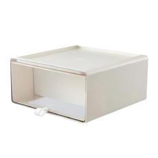 抽屜式收納展示盒, PS+PET材質, 奶油白