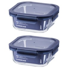 LocknLock 樂扣樂扣 Glass Indigo 耐熱玻璃方形保鮮盒 800ml 海軍藍 2個 Set, 盒身 + 上蓋