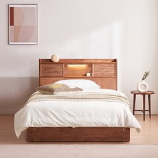 잉글랜더 어도어 템바보드 원목 LED 수납 침대 프레임 + 9존 매트리스 세트 방문설치, 월넛(프레임), 화이트(매트리스)