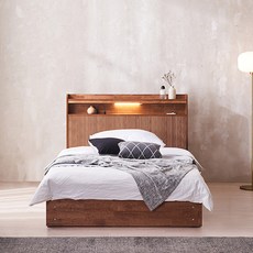 잉글랜더 페르소나 템바보드 원목 LED 수납 침대 프레임 단품 방문설치, 월넛