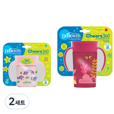 닥터브라운 NEW 정글 360도 흘림방지 트레이닝 손잡이 컵 200ml + 300ml 세트, 핑크(200ml), 레드(300ml), 2세트