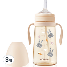 마더케이 유아용 베이직 PPSU 토끼 빨대컵, 300ml, 3개, 크림