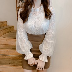 PAPERMENTS 雙層透膚蕾絲襯衫