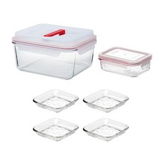 Glasslock 手提式食品保鮮盒 4.4L+715ml+碟子 4入, 1套