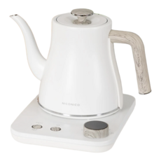 NICONICO 電子溫控手沖壺 雪幕白 NI-L2003W, 0.8L, 304不鏽鋼, 寬口設計，輕鬆注水清潔