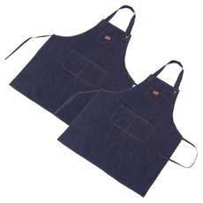 cofv 廚房咖啡廳用舒適丹寧圍裙, 深藍色, 2個