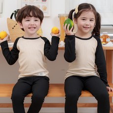 bonumam 兒童拉克蘭袖刷毛羅紋家居服上下套裝