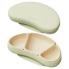 MOYUUM 韓國 白金矽膠吸盤式組合餐盤組 可頌系列, 1組, 開心果綠