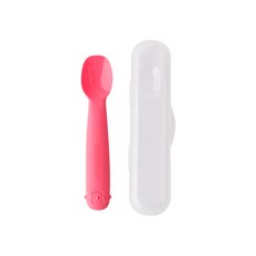 sillymann 鉑金矽膠孩童副食品餵食湯匙 WSB235 大, 淡粉色, 1組