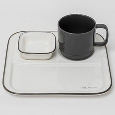 ssueim RunDay早午餐陶瓷餐具組, 深灰色, 分隔方盤*1個+馬克杯*1個+小方形盤*1個, 1組