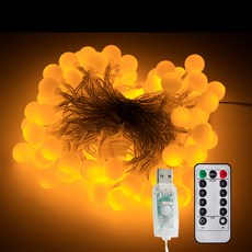 GAON HomeVellish USB電源 櫻桃燈泡 燈串 50燈 + 8種模式遙控器, 黃色, 1個