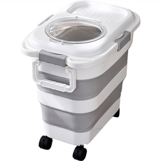 毛皇上 三折折疊飼料桶, 1個, 白灰色, 24L