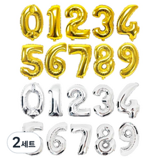 Khohimo 0-9 紀念日派對數字氣球 2款 x 10入組 5W0453, 銀色, 金色, 2套