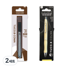 TUCO.B KOMA 舒適握柄特殊塗層黑刃美工刀 + Dr. Grip 舒適自動鉛筆, 隨機出貨(美工刀), 黃色(自動鉛筆), 2套