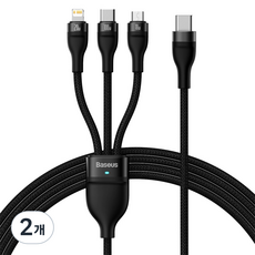 베이스어스 C타입-M / L / C 플래시 3in1 100W 멀티 초고속 충전 케이블, 1.5m, 블랙, 2개