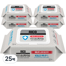 리꼬 손소독 물티슈 캡형, 1670g, 50매, 25개