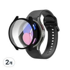 루아러블 갤럭시워치 액정보호 강화유리 필름 풀커버 케이스 + 실리콘 스트랩 세트, 블랙, 2개