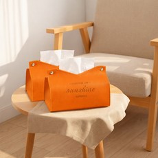 MF商店 大容量 歐式風格 PU皮革 捲筒衛生紙面紙盒 2入, 橘色