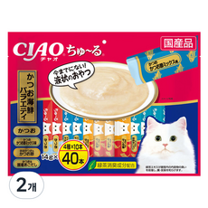 챠오츄르 고양이 버라이어티 간식, 가다랑어/해산물, 560g, 2개
