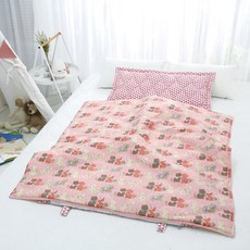 코니아일랜드 라텍스 어린이집 낮잠이불 세트 일체형, 핑크(패드), 러블리캣 핑크(이불)