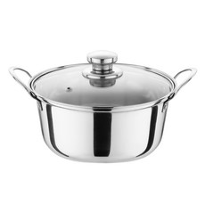 QUEEN SENSE 電磁爐適用雙耳不鏽鋼湯鍋+玻璃鍋蓋, 20cm, 單色