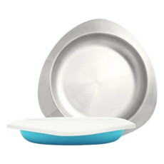 VIIDA Soufflé 抗菌不鏽鋼餐盤 304L不鏽鋼 食品級PP 食品級矽膠, 寶貝藍, 550ml, 1組