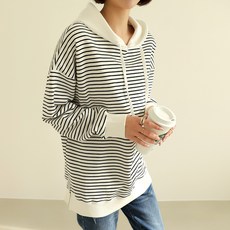 BBAEBBAE 女款可調節拉繩條紋連帽T恤