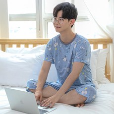 A-ONE 男士涼感輕量合身短袖睡衣套裝