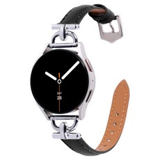 NUART Galaxy Watch 相容皮革錶帶 細款D型環皮革錶帶 直頭款, 黑色, 1個