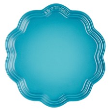 LE CREUSET 蕾絲花邊盤 加勒比海藍 陶瓷餐盤 點心盤, 22 x 22 x 2.3cm, 1個
