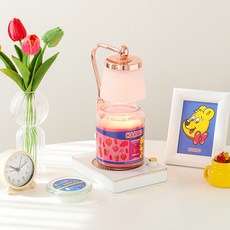 HARIBO 大罐香氛蠟燭 + 可調亮度高度浪漫情調融蠟燈套組, 白色(融蠟燈), 草莓幸福