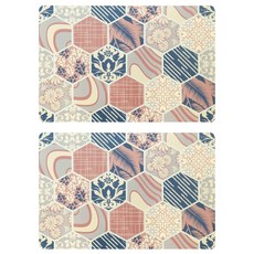 北歐風皮革防水餐桌墊, 45.5 x 30.5cm, 日式復古六角磚 粉色 + 藍色 + 米色, 2個