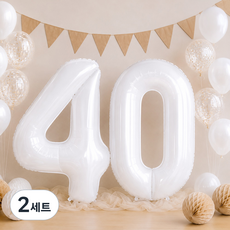 PARTYSHOW 數字鋁箔氣球大型4+0套裝, 白色, 2套