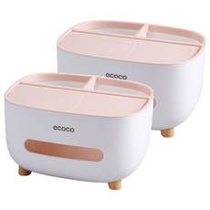 다용도 데스크 수납함 + 티슈케이스, 핑크, 2개